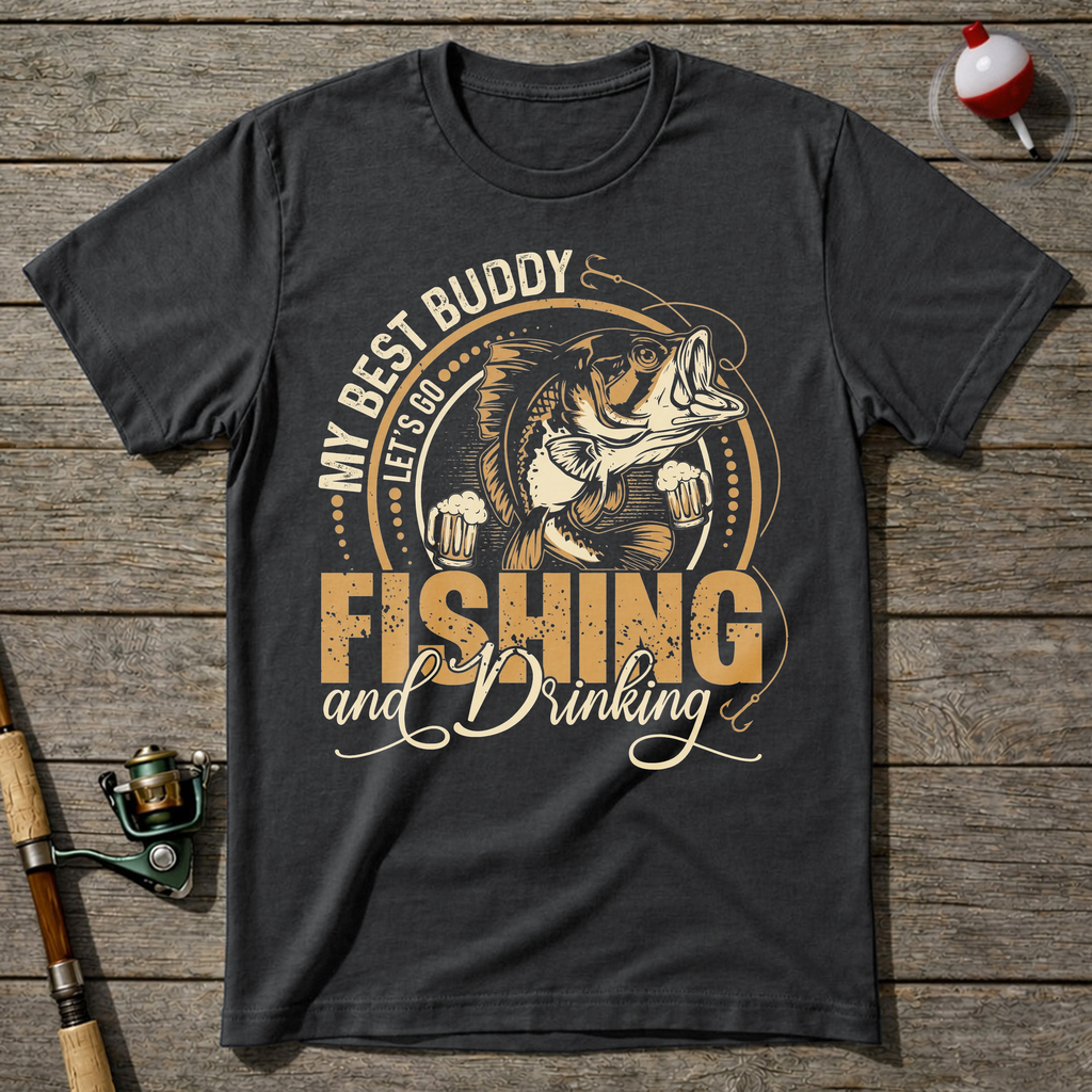 Fishing And Drinking Buddy T-Shirt — Charcoal