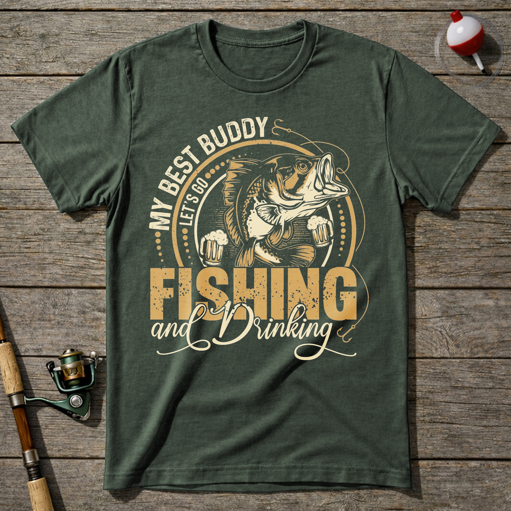 Fishing And Drinking Buddy T-Shirt — Military Green