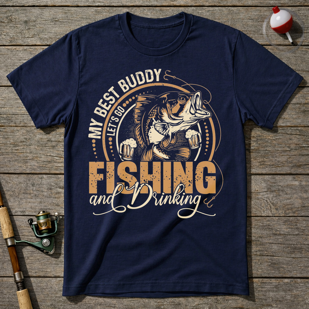 Fishing And Drinking Buddy T-Shirt — Navy