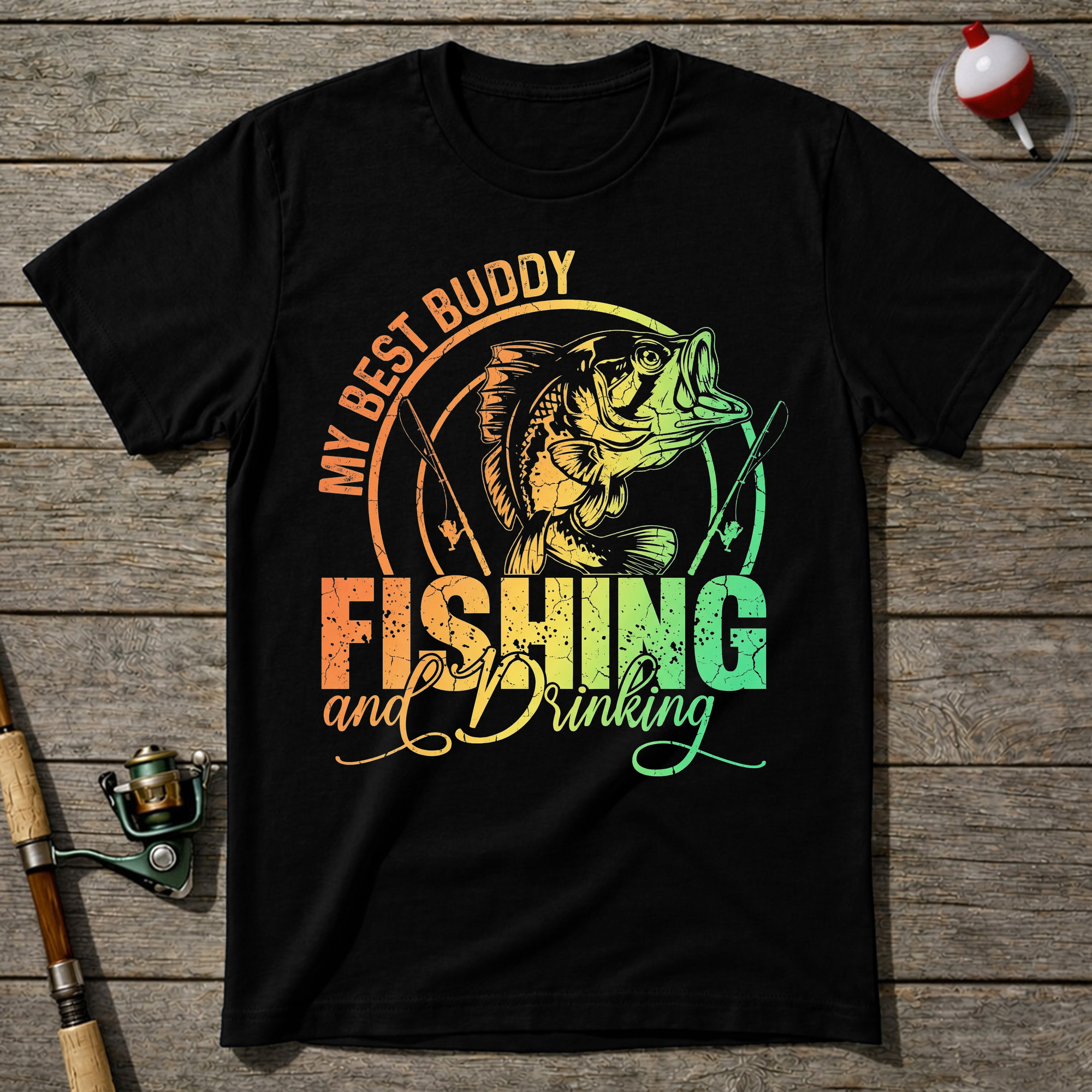 Funny Fishing And Drinking T-Shirt — Black