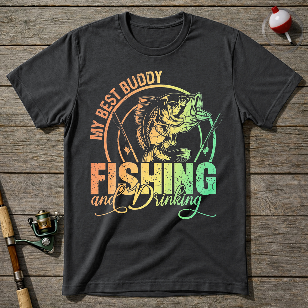 Funny Fishing And Drinking T-Shirt — Charcoal