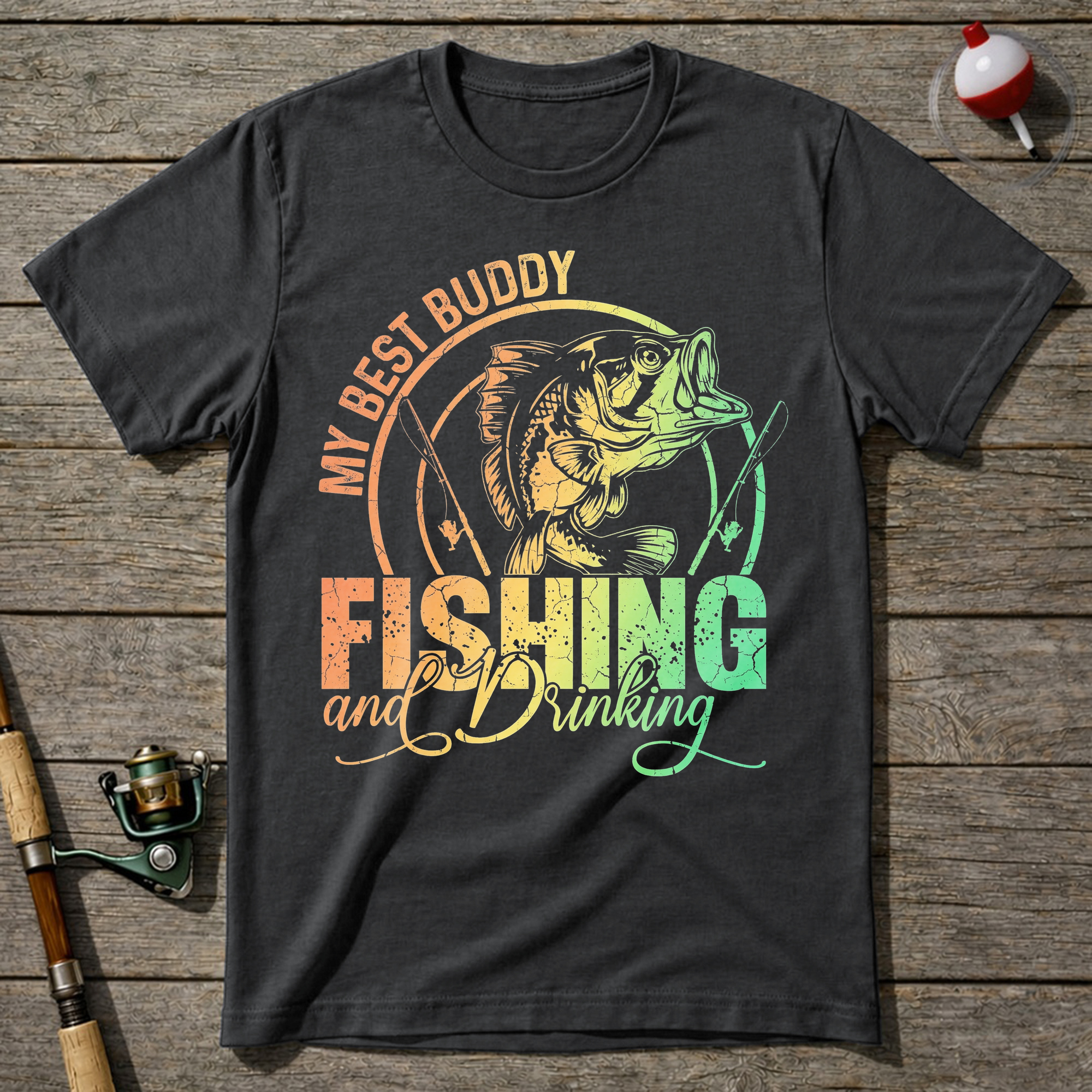 Funny Fishing And Drinking T-Shirt — Charcoal