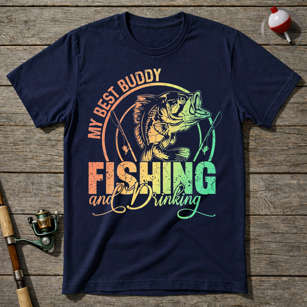 Funny Fishing And Drinking T-Shirt — Navy