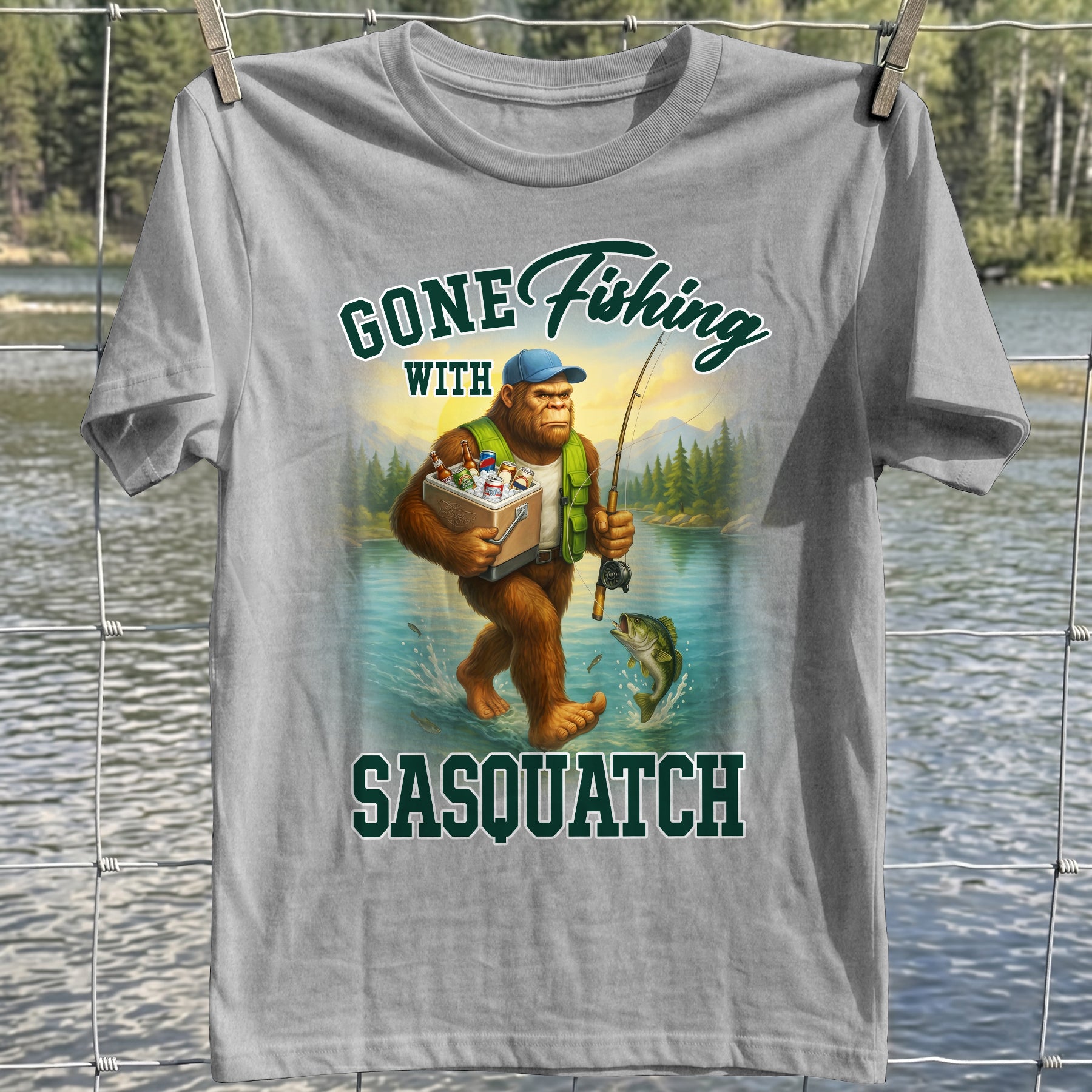 Sasquatch Gone Fishing T-Shirt