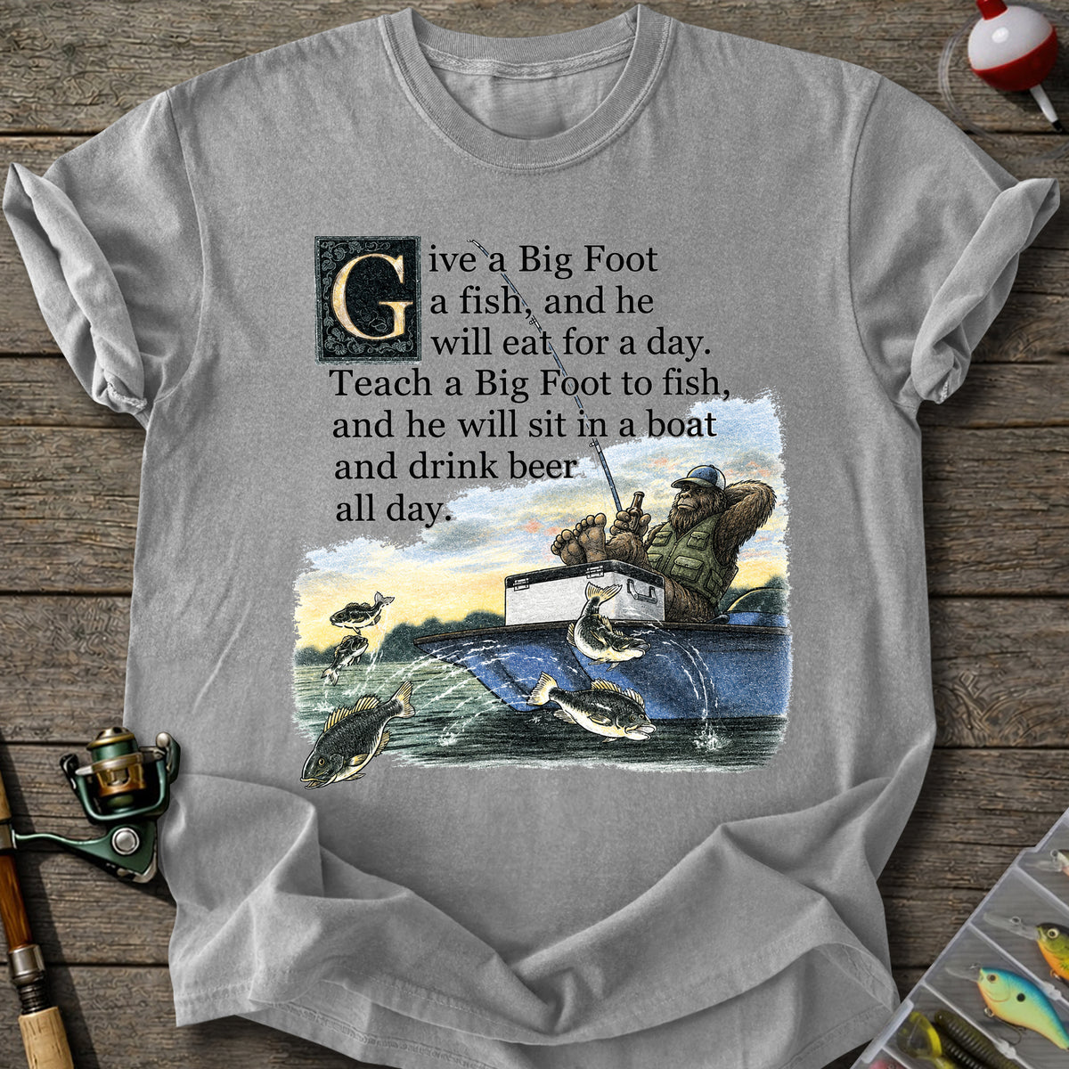 Bigfoot Fishing Lesson T-Shirt