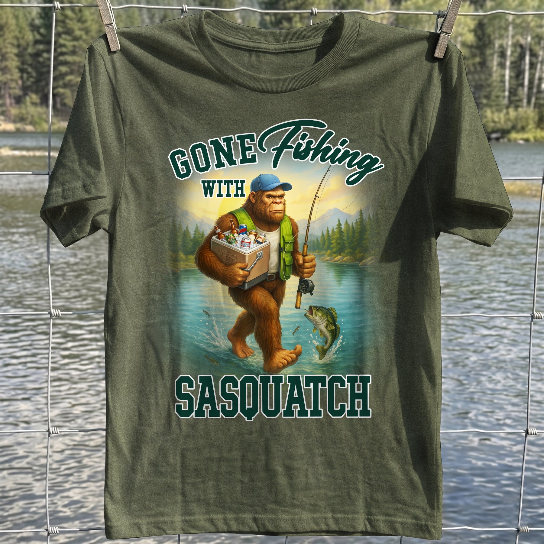 Sasquatch Gone Fishing T-Shirt