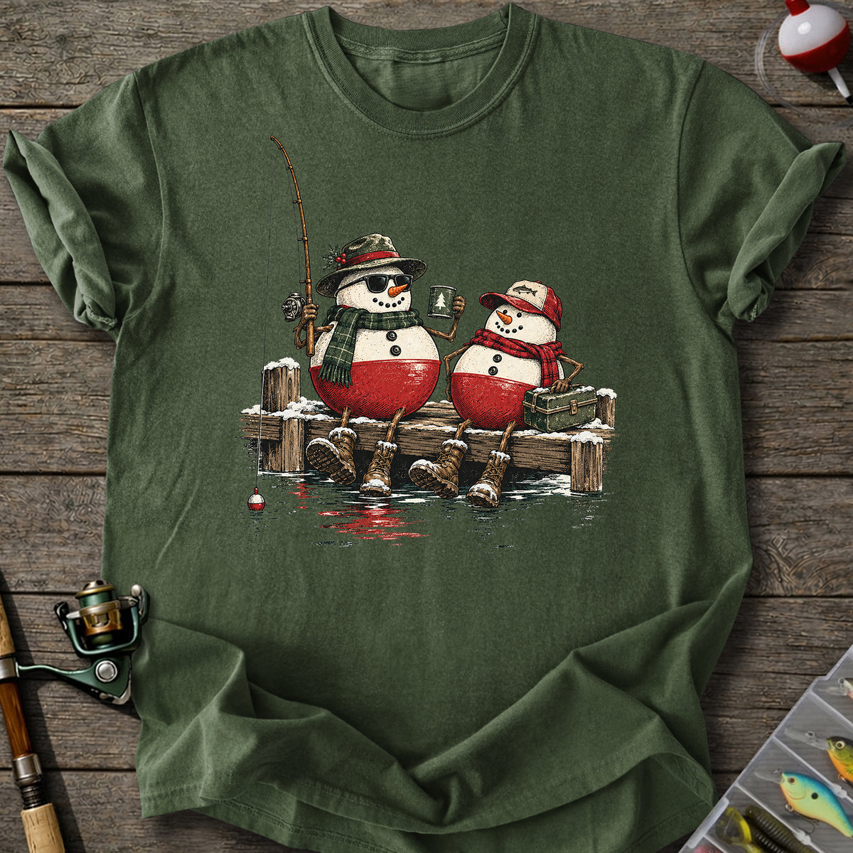 Snowman Fishing Buddies T-Shirt