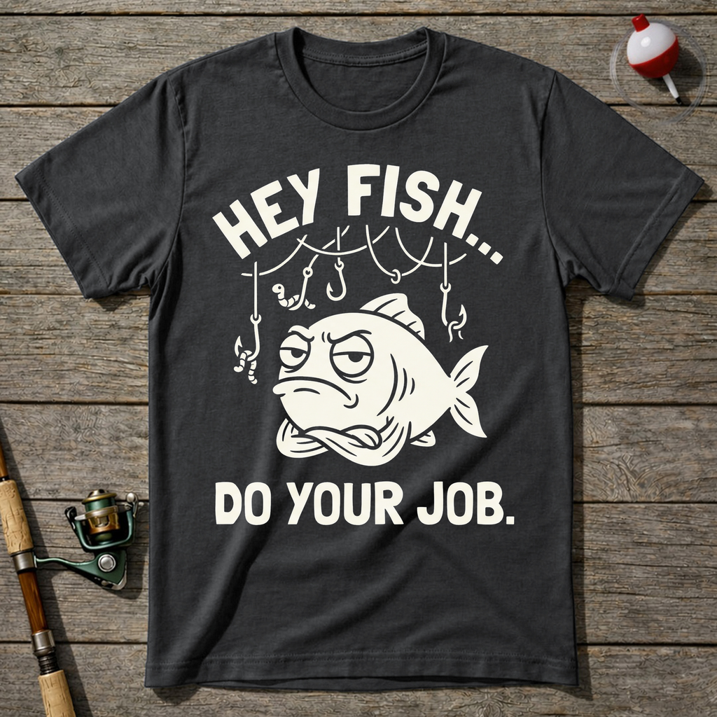 Hey Fish Do Your Job T-Shirt — Charcoal