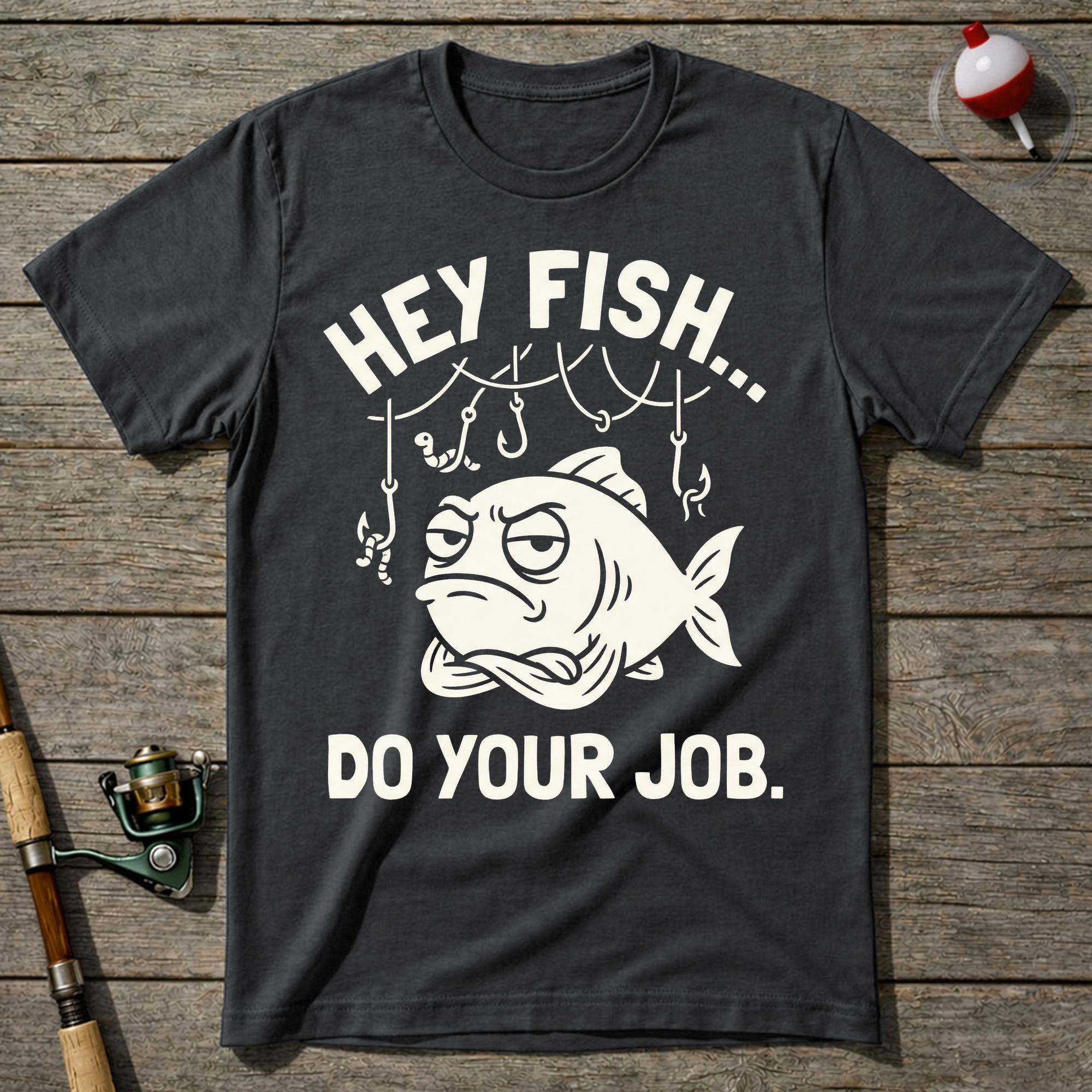 Hey Fish Do Your Job T-Shirt — Charcoal