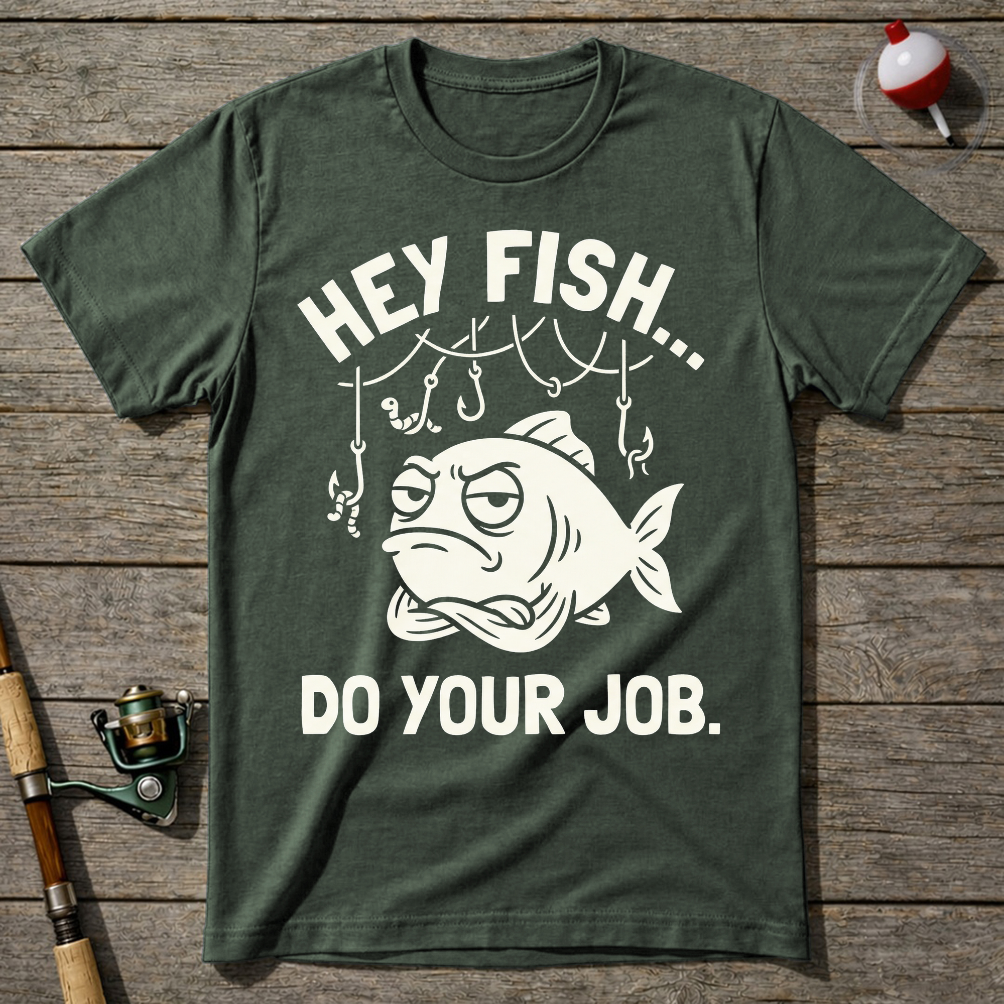 Hey Fish Do Your Job T-Shirt — Military Green