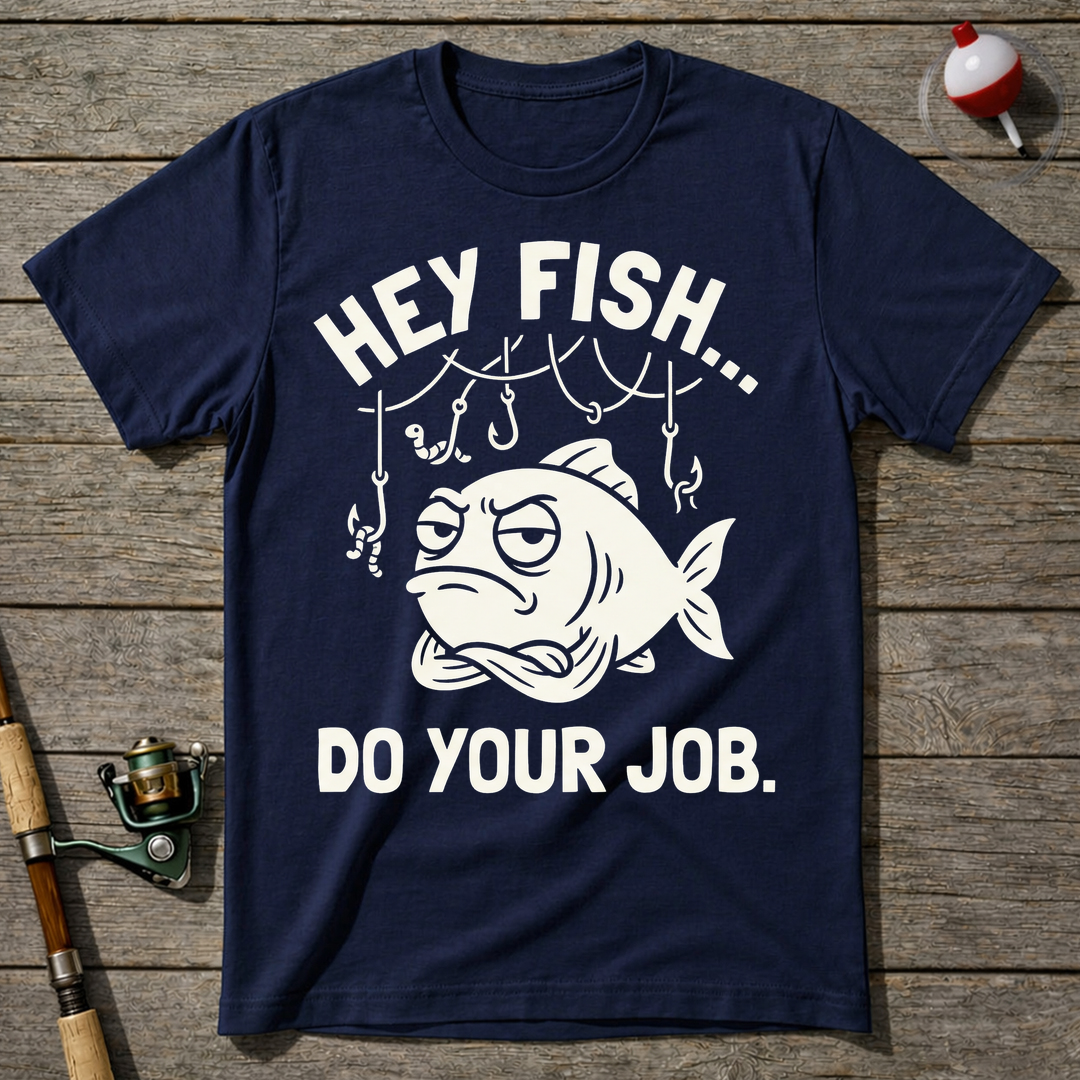 Hey Fish Do Your Job T-Shirt — Navy