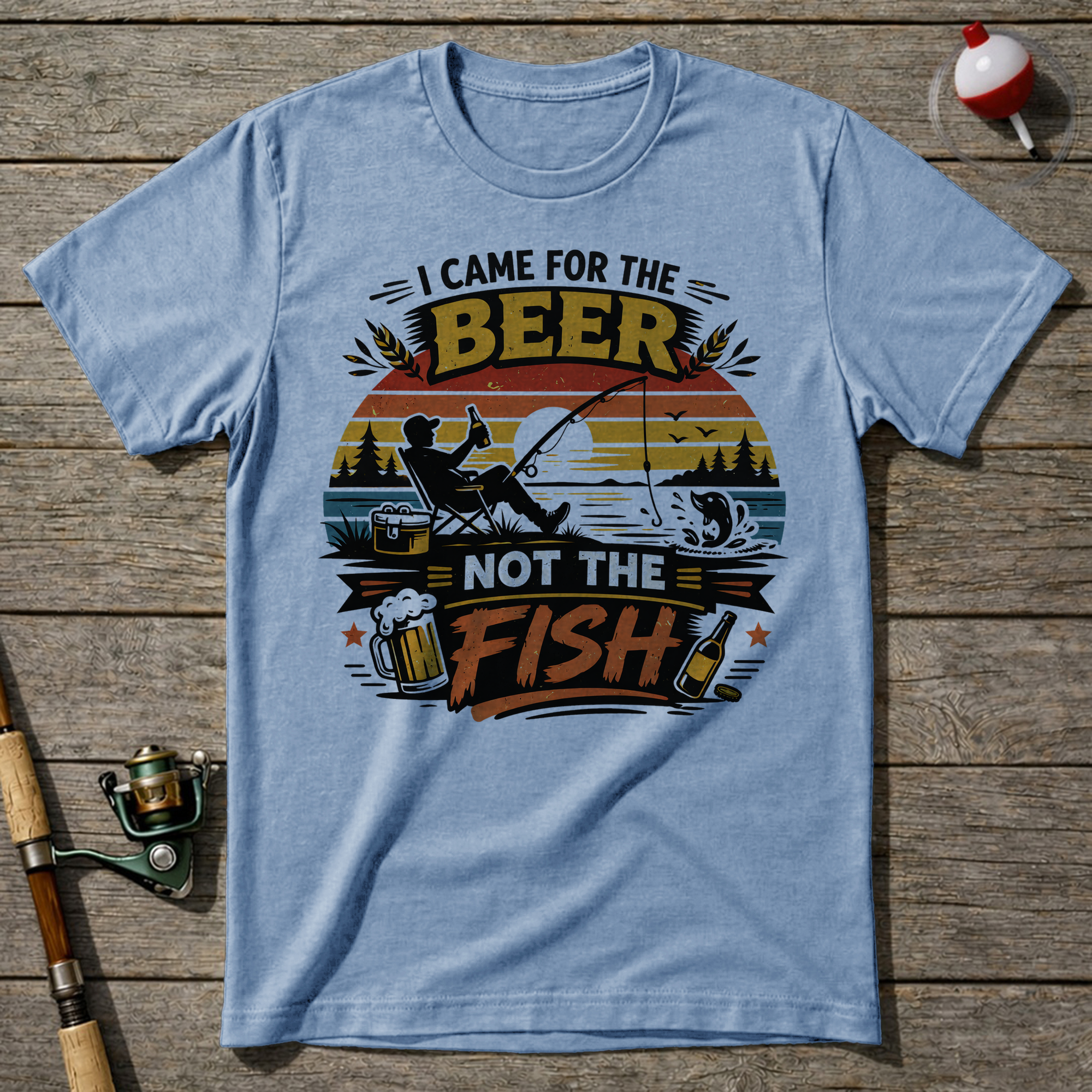 I Came For The Beer Fisherman T-Shirt — Light Blue