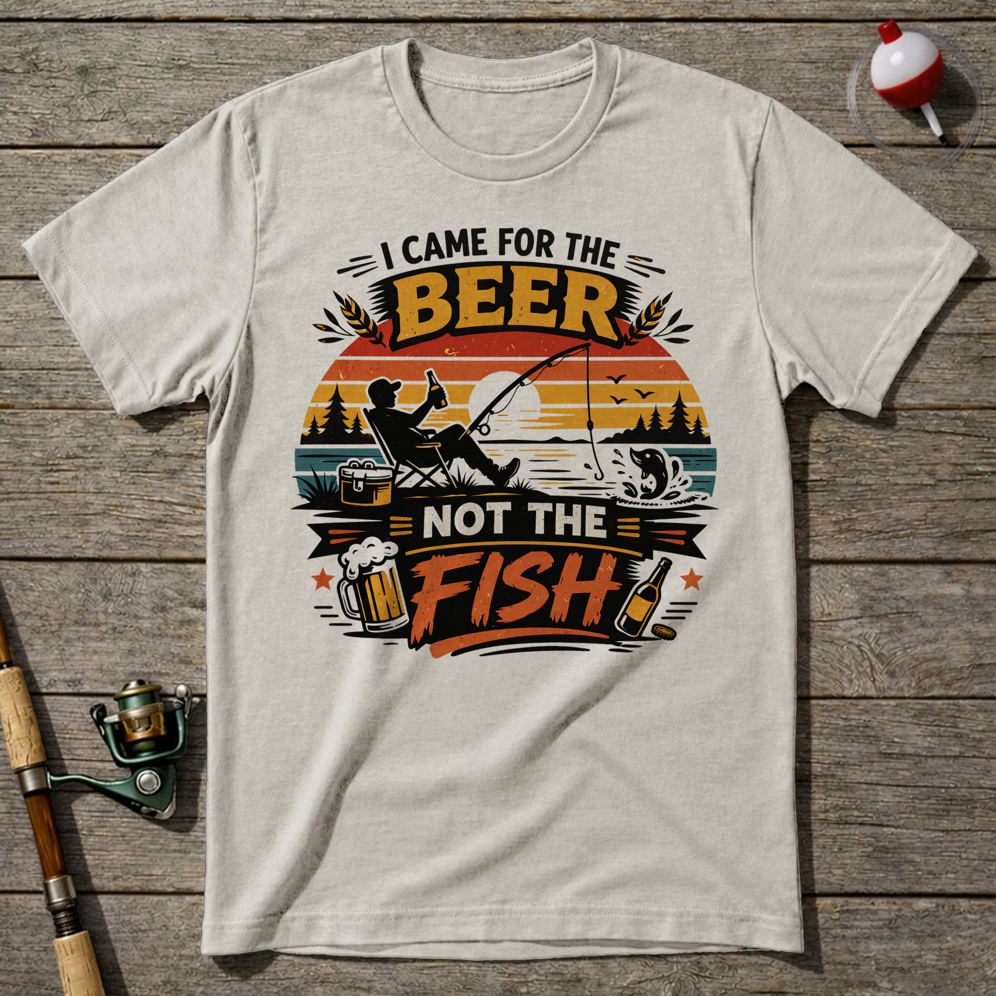 I Came For The Beer Fisherman T-Shirt — Natural