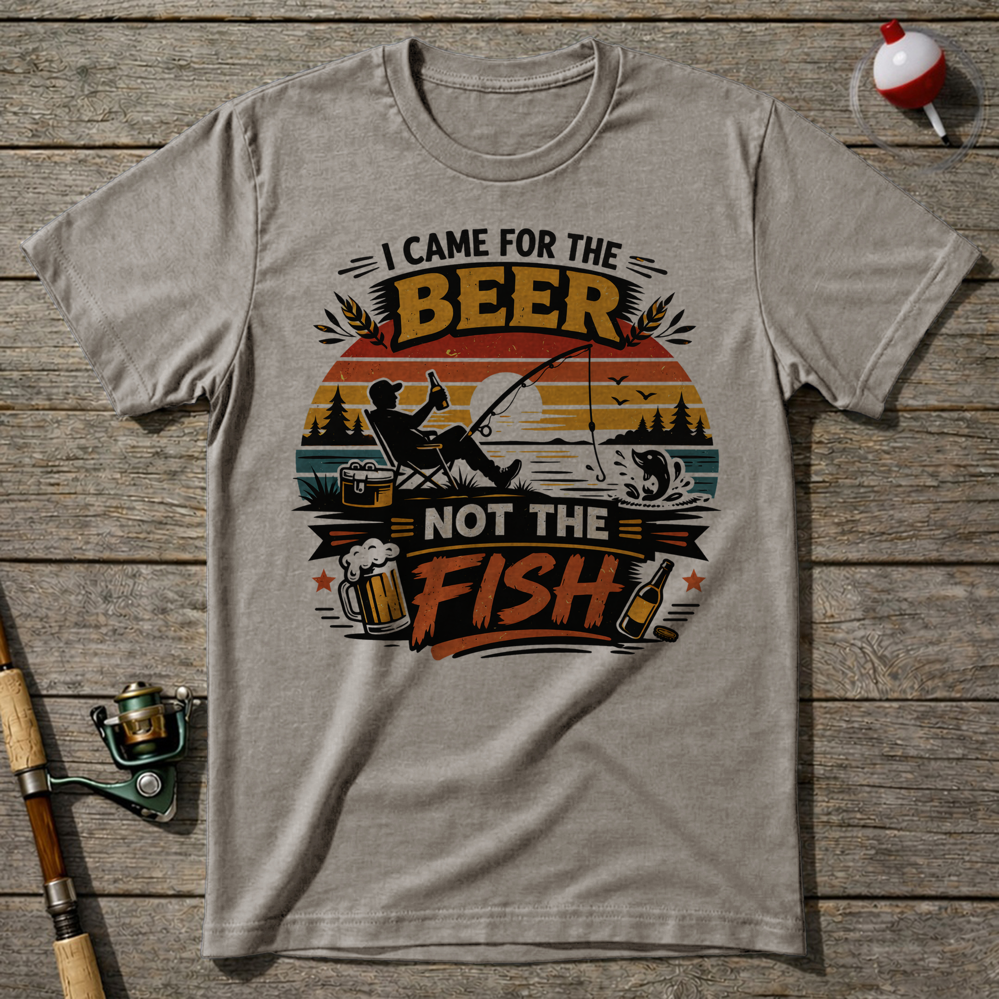 I Came For The Beer Fisherman T-Shirt — Sand