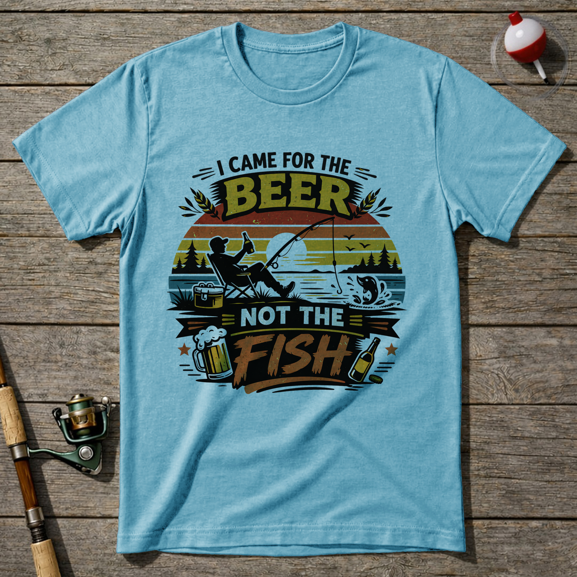 I Came For The Beer Fisherman T-Shirt — Sky Blue