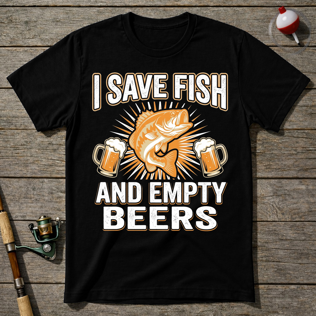 I Save Fish And Empty Beers T-Shirt — Black