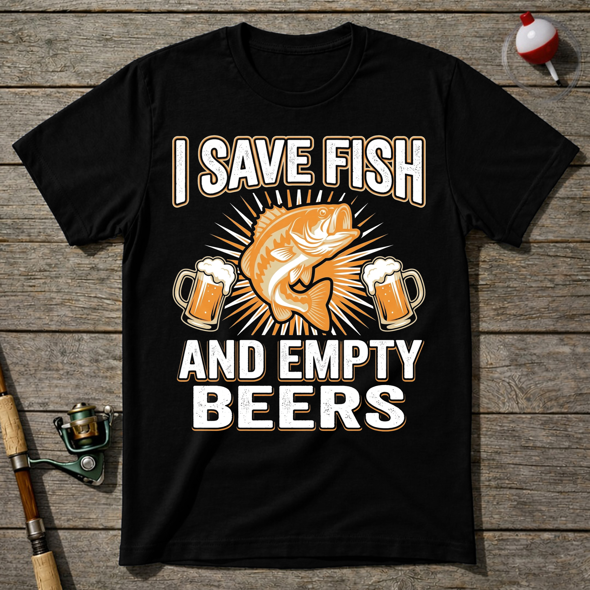 I Save Fish And Empty Beers T-Shirt — Black