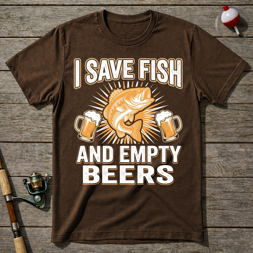 I Save Fish And Empty Beers T-Shirt — Maroon