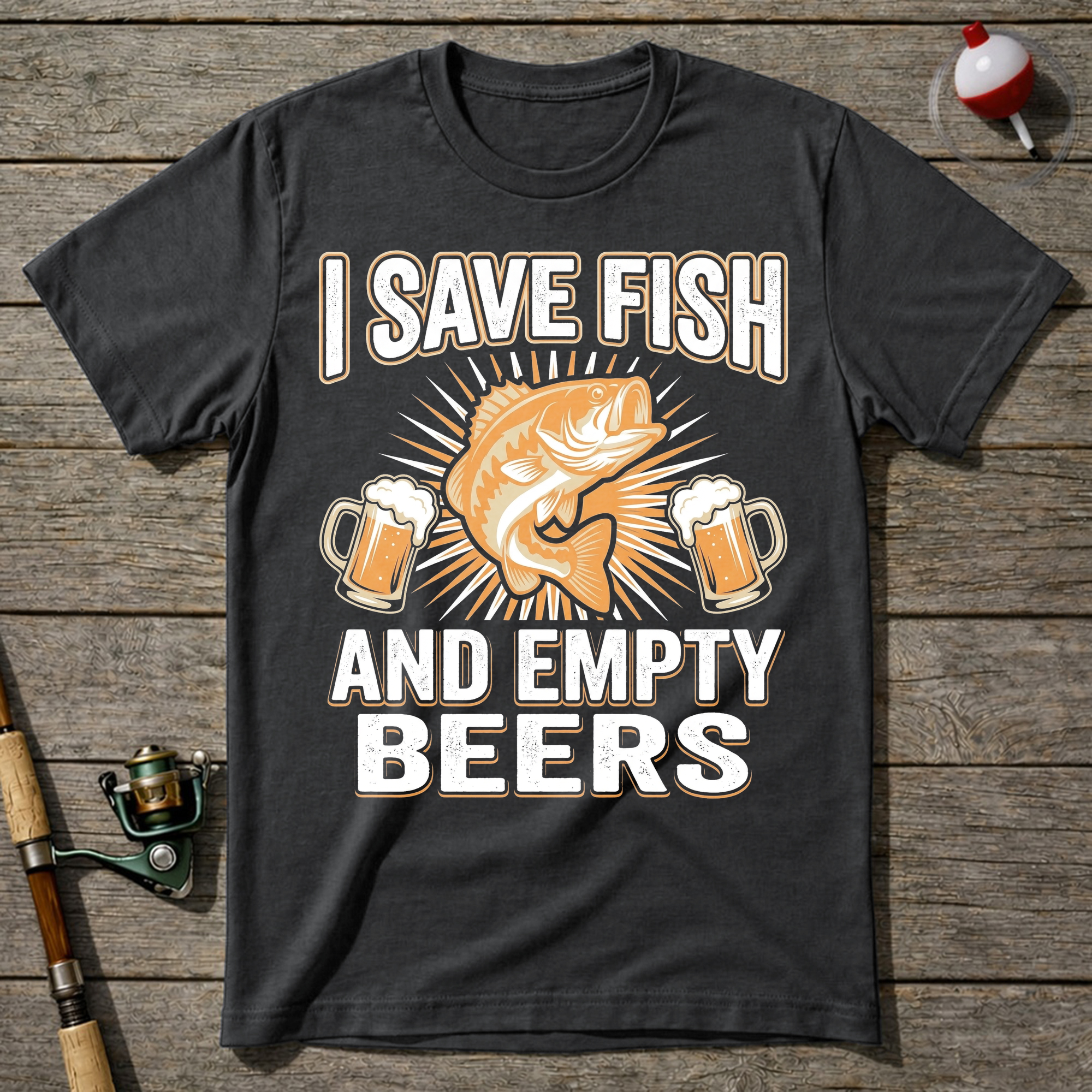 I Save Fish And Empty Beers T-Shirt — Charcoal