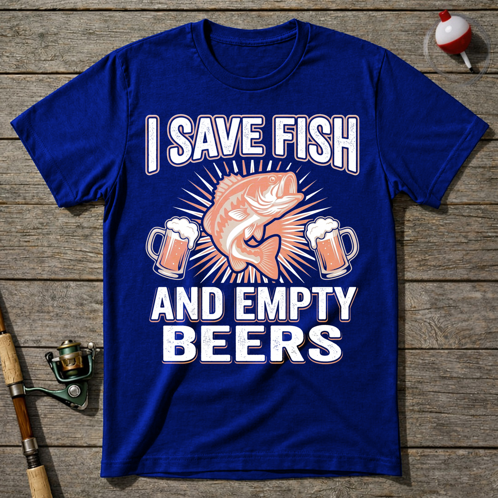 I Save Fish And Empty Beers T-Shirt — Royal Blue