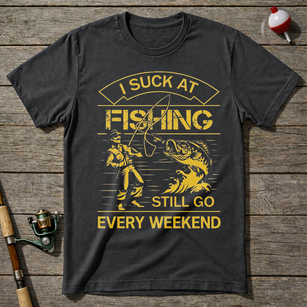 I Suck At Fishing T-Shirt — Charcoal