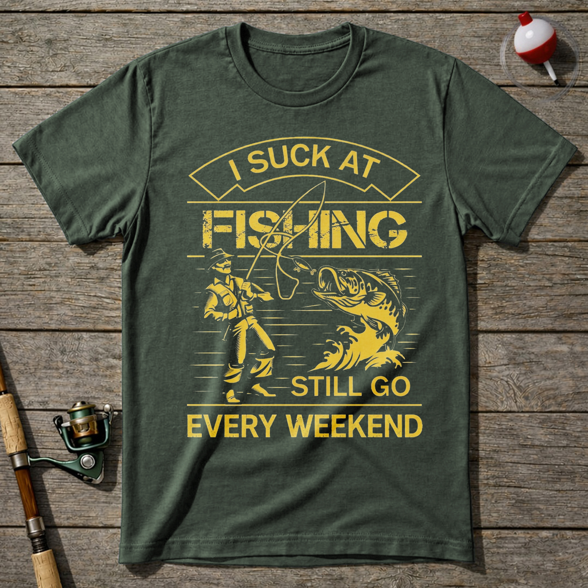 I Suck At Fishing T-Shirt — Military Green