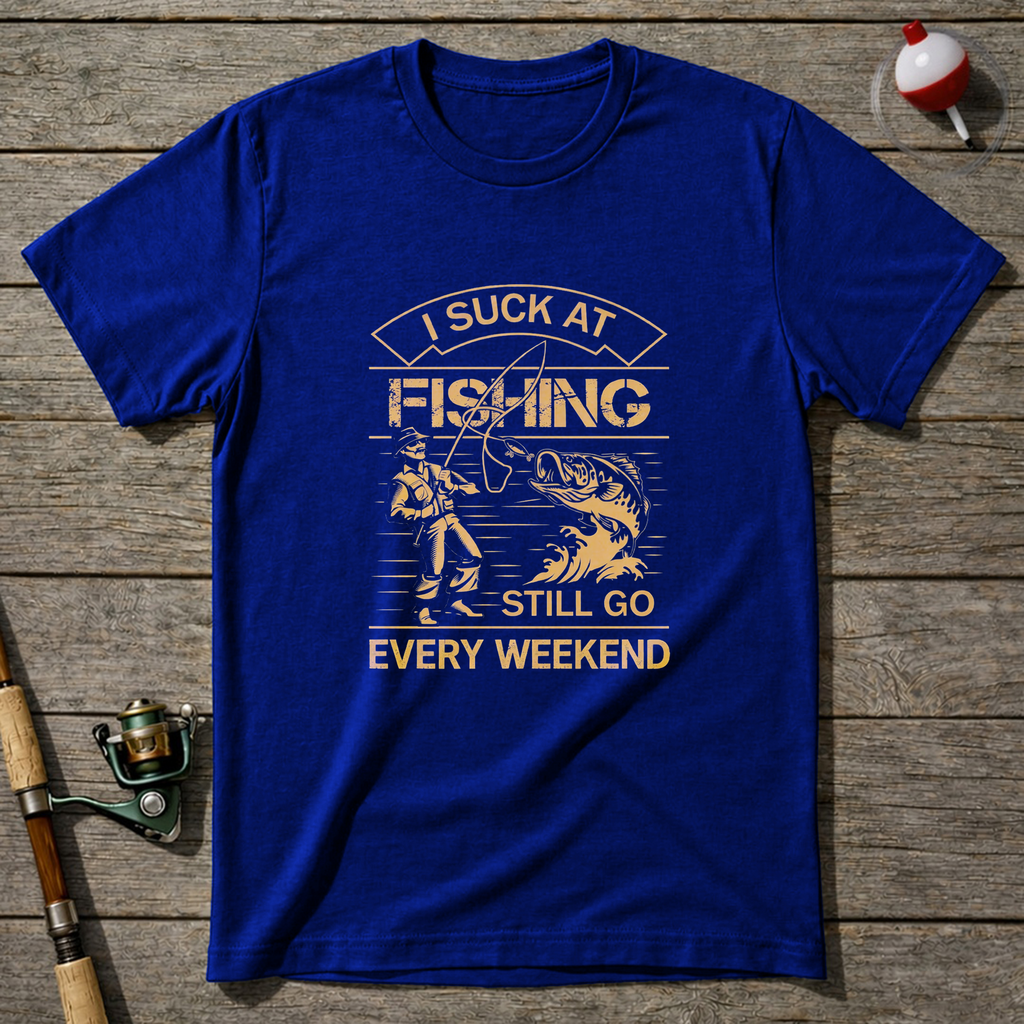 I Suck At Fishing Still Go Every Weekend T-Shirt — Royal Blue