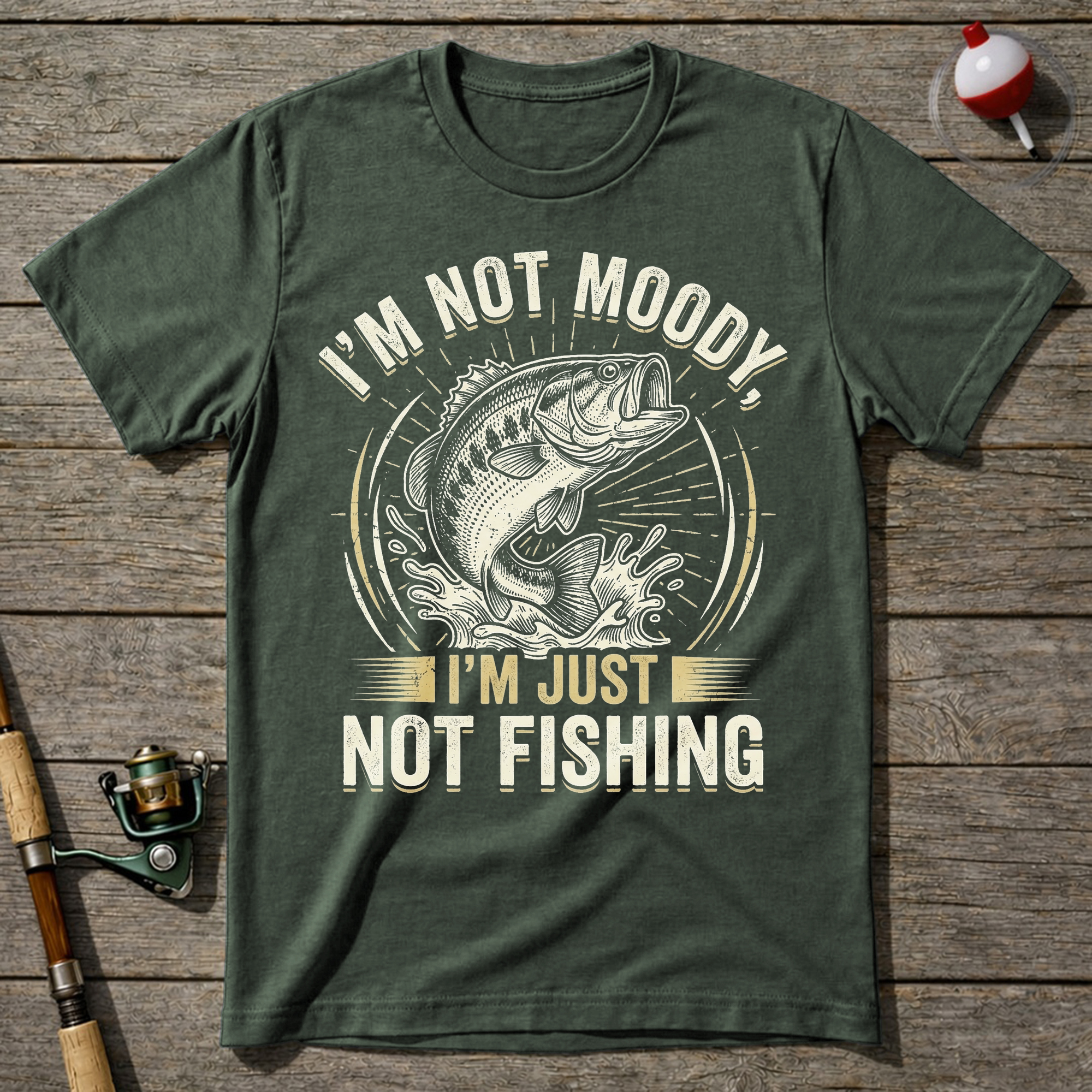 I'm Not Moody I'm Just Not Fishing T-Shirt — Military Green