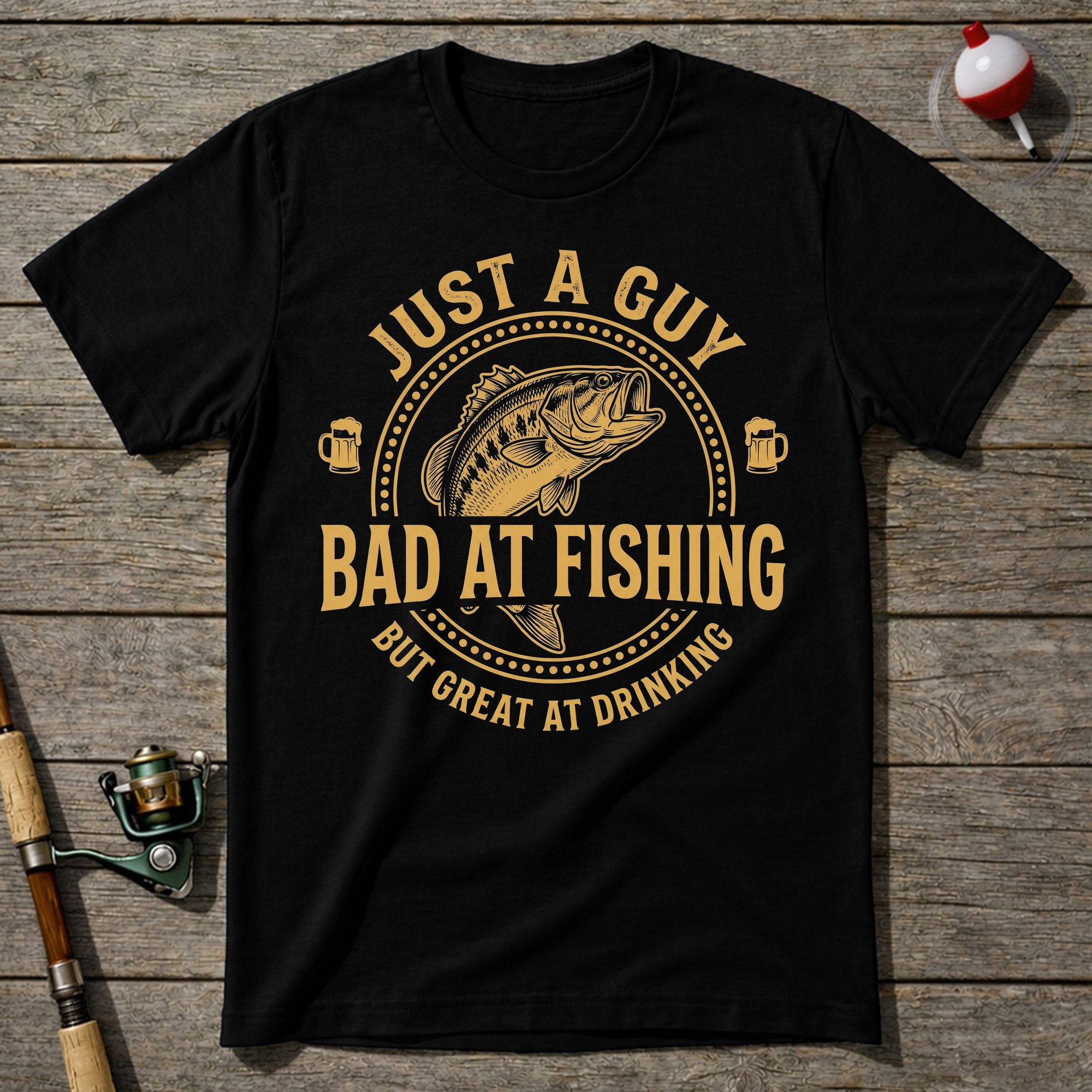 Just A Guy Bad At Fishing T-Shirt — Black