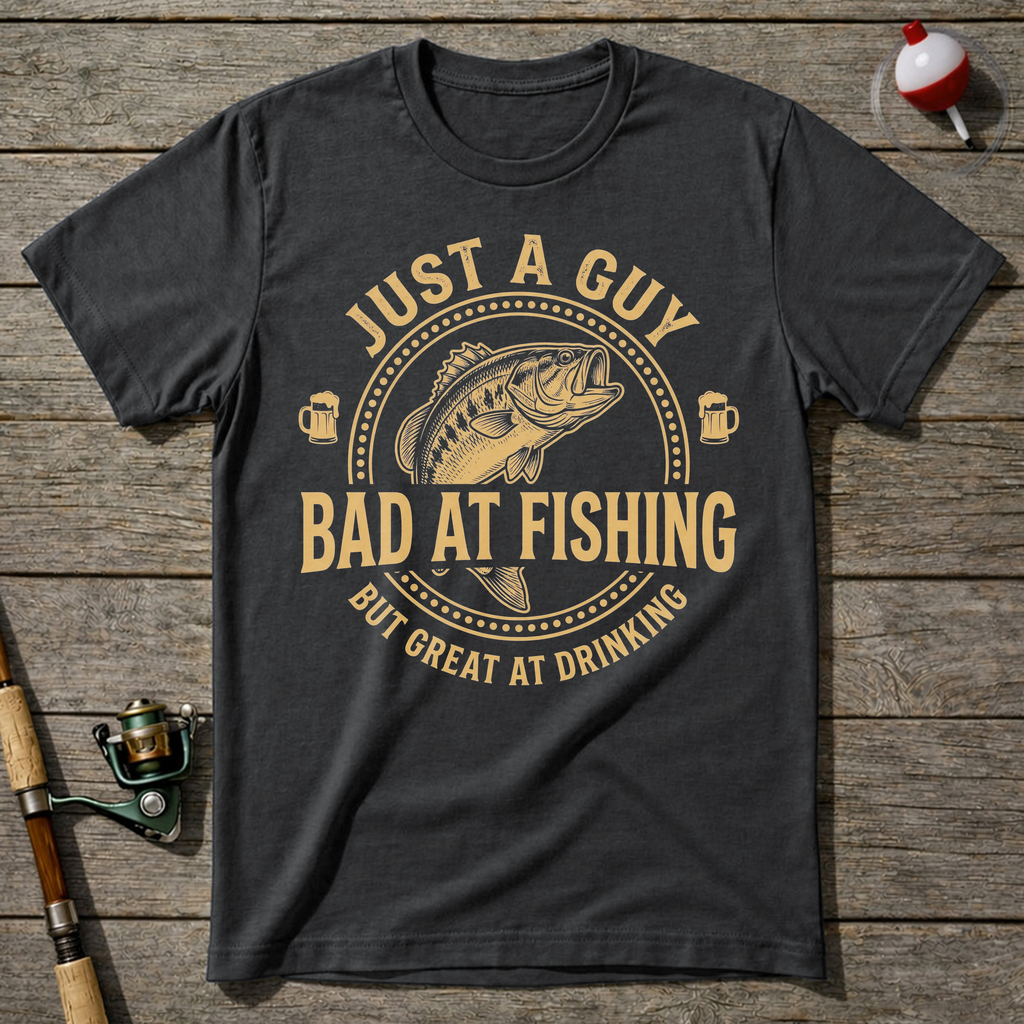 Just A Guy Bad At Fishing T-Shirt — Charcoal
