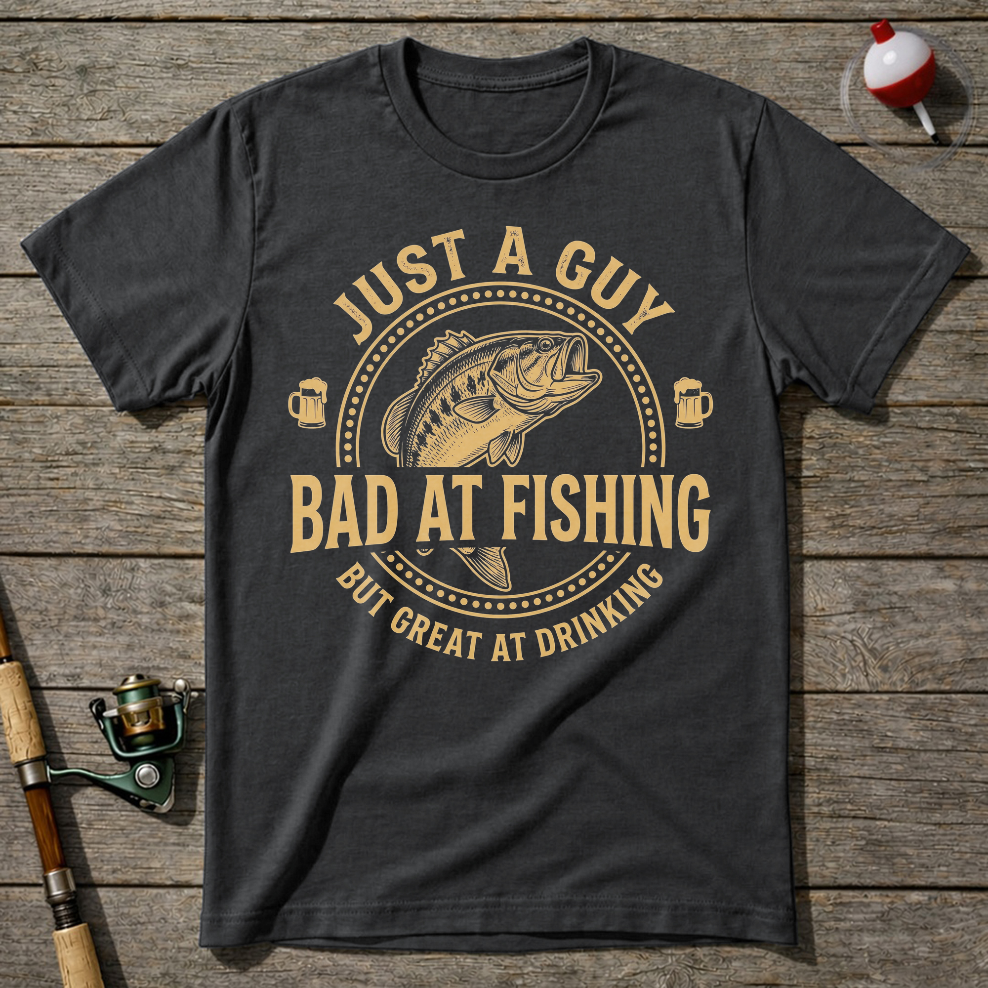 Just A Guy Bad At Fishing T-Shirt — Charcoal