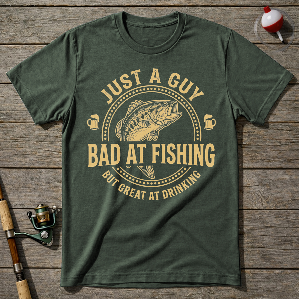Just A Guy Bad At Fishing T-Shirt — Military Green