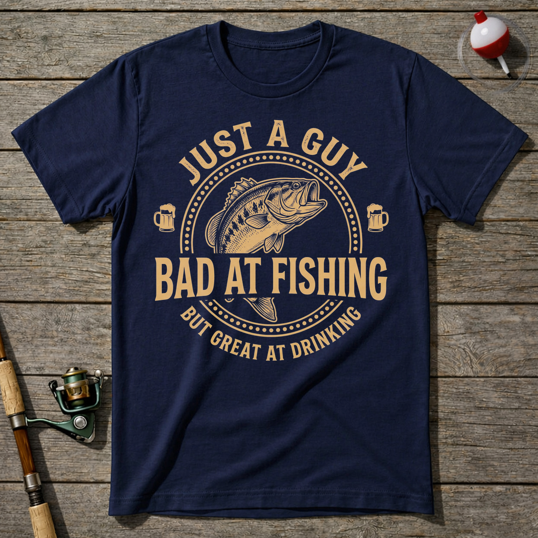 Just A Guy Bad At Fishing T-Shirt — Navy
