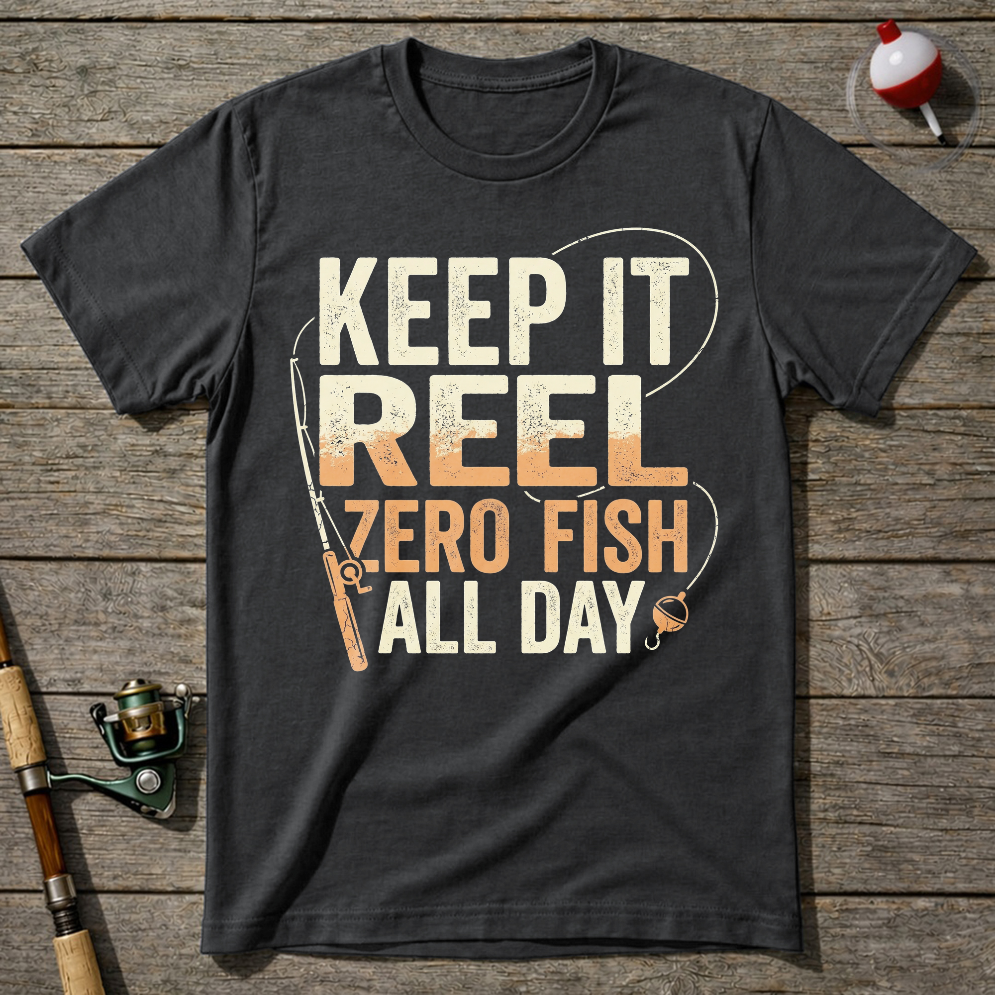 Keep It Reel Zero Fish All Day T-Shirt — Charcoal