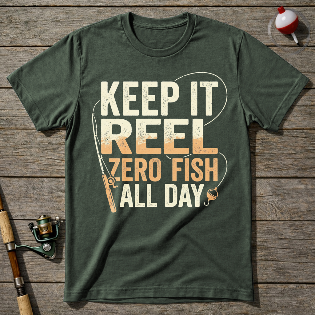 Keep It Reel Zero Fish All Day T-Shirt — Military Green