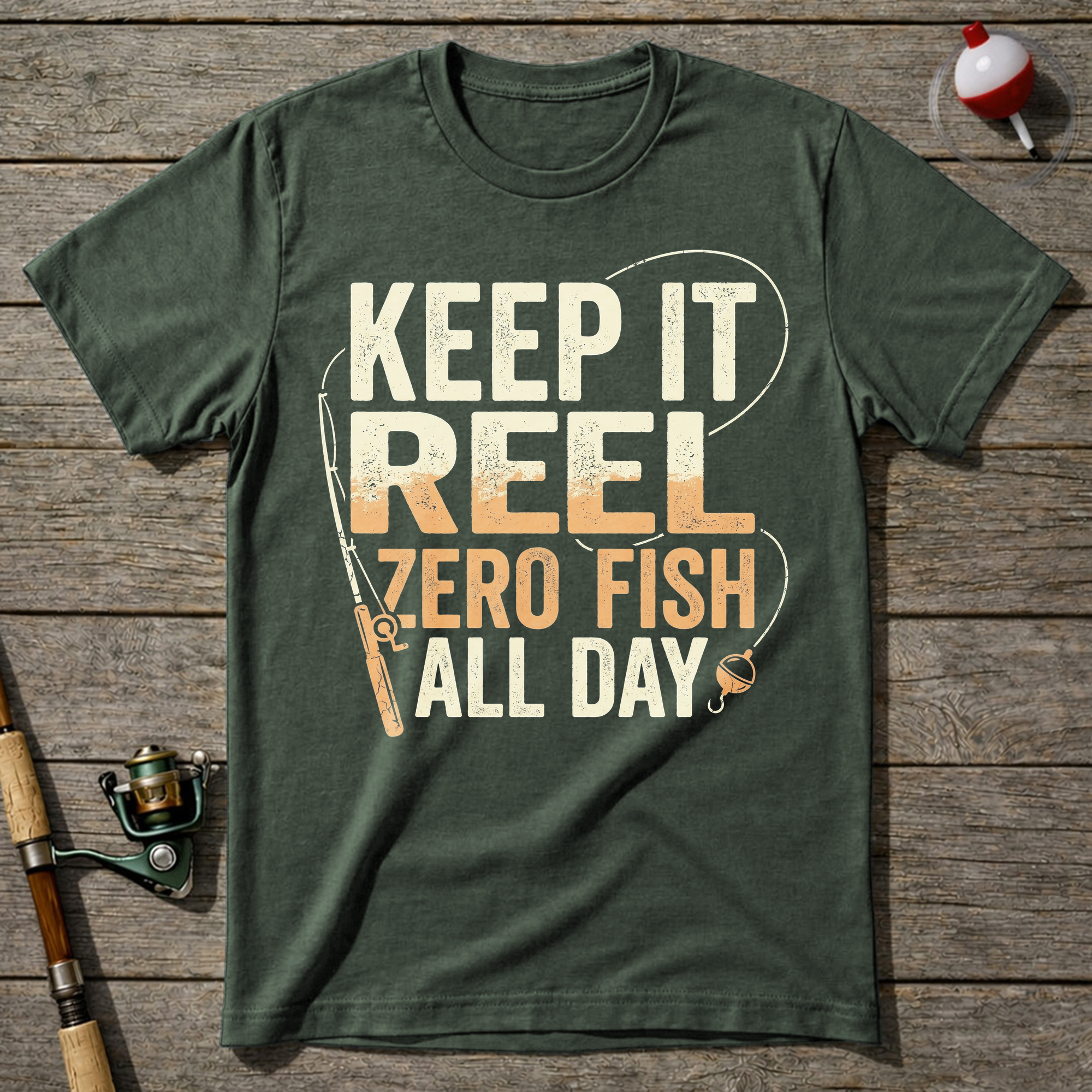 Keep It Reel Zero Fish All Day T-Shirt — Military Green