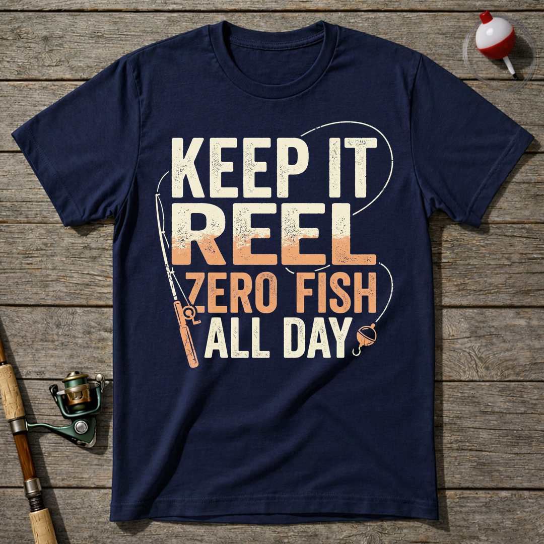 Keep It Reel Zero Fish All Day T-Shirt — Navy
