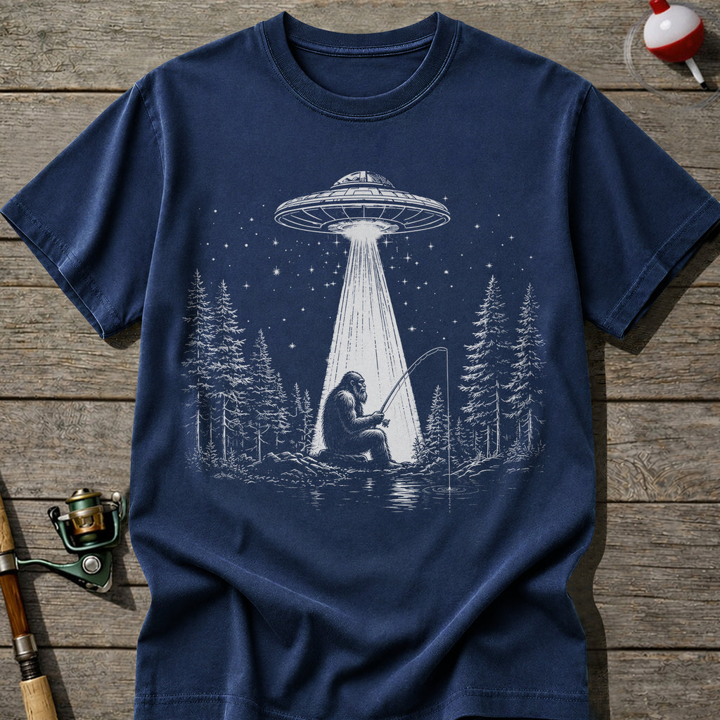 Bigfoot UFO Fishing T-Shirt
