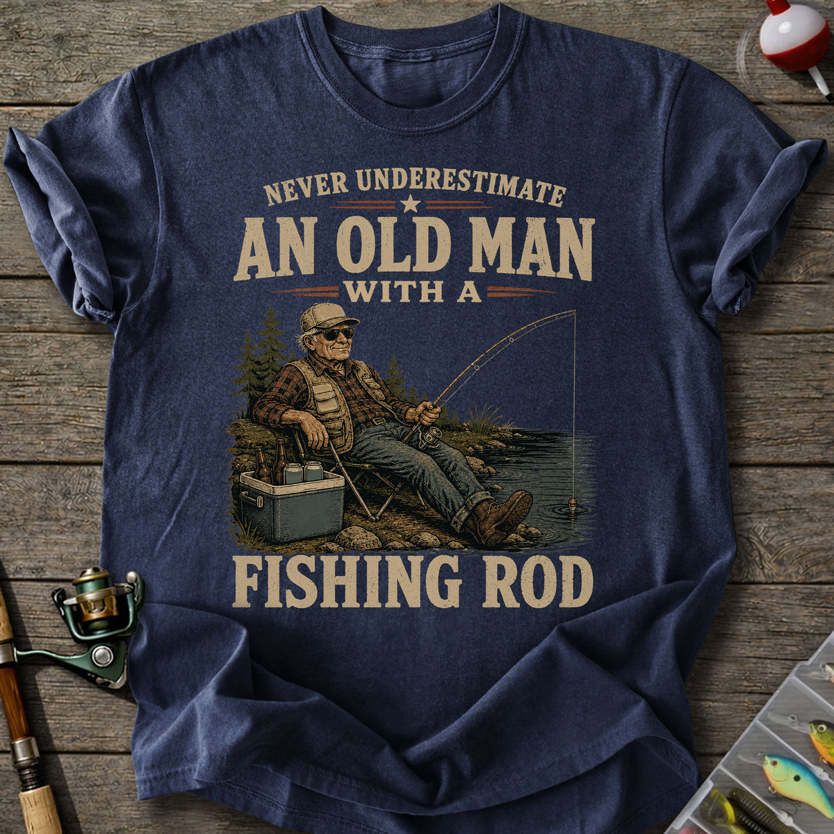 Old Man Fishing Rod T-Shirt