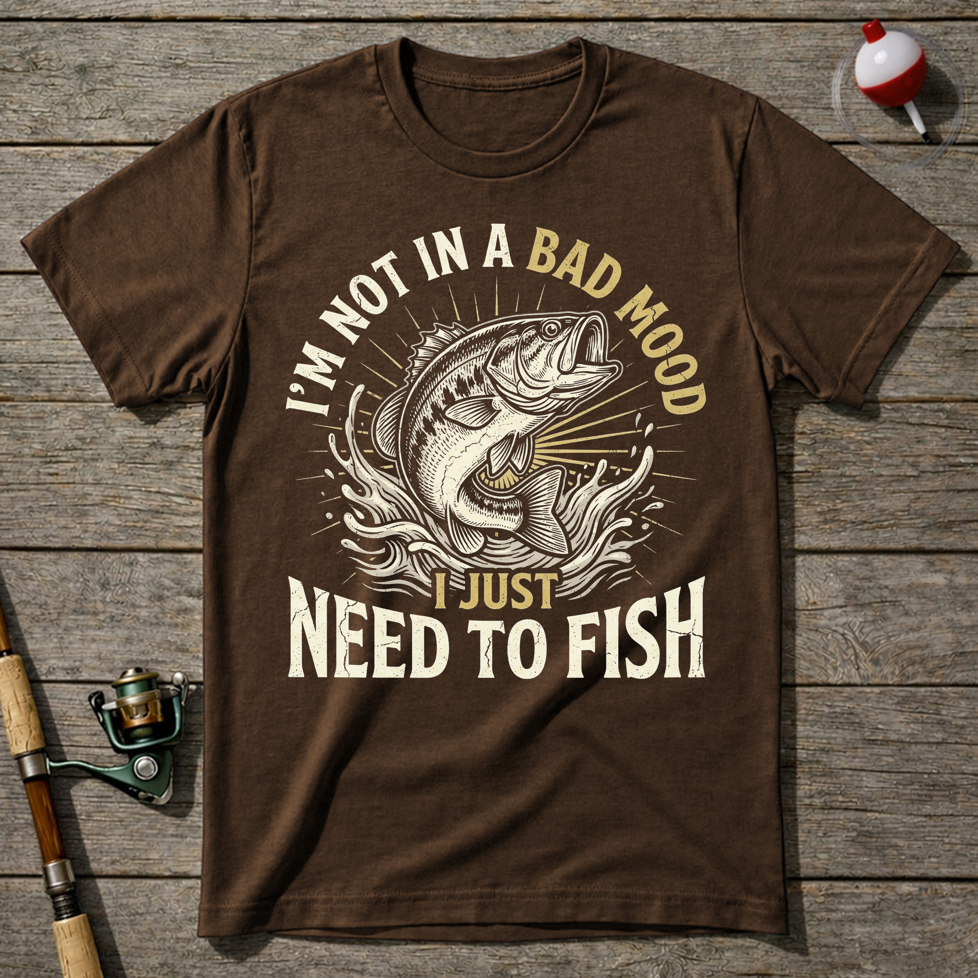 Not A Bad Mood Just Need To Fish T-Shirt — Maroon