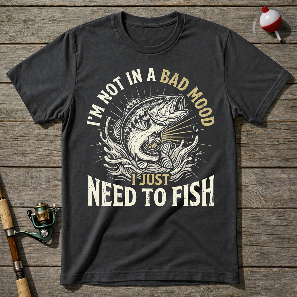 Not A Bad Mood Just Need To Fish T-Shirt — Charcoal