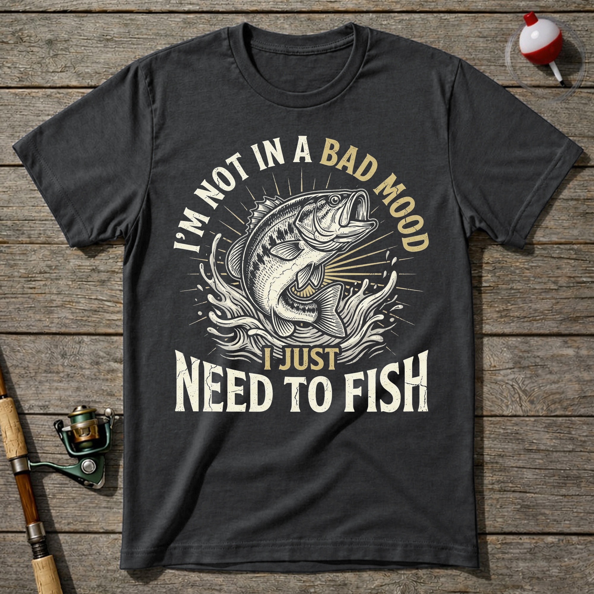 Not A Bad Mood Just Need To Fish T-Shirt — Charcoal