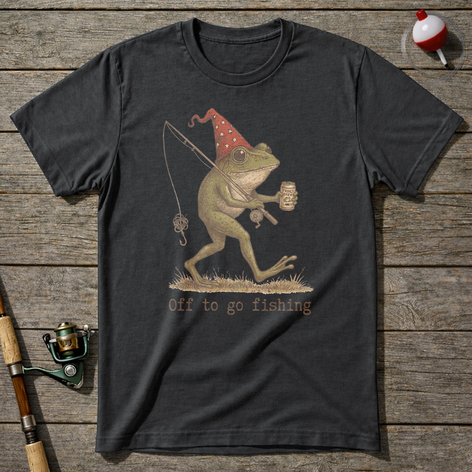 Off To Fish T-Shirt — Charcoal
