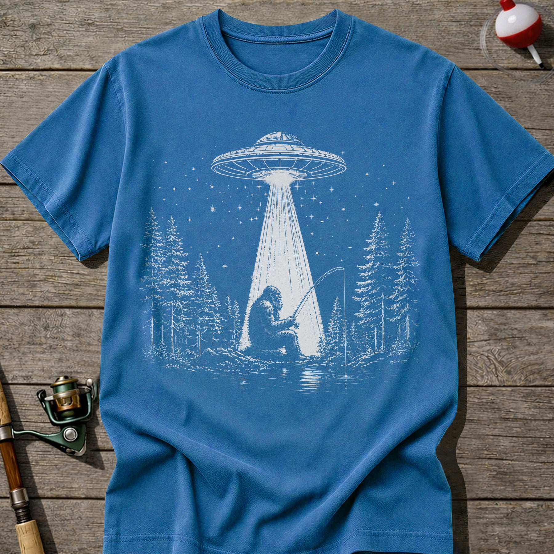 Bigfoot UFO Fishing T-Shirt