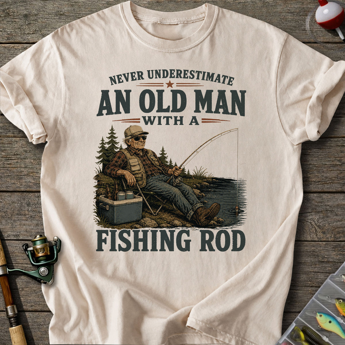 Old Man Fishing Rod T-Shirt