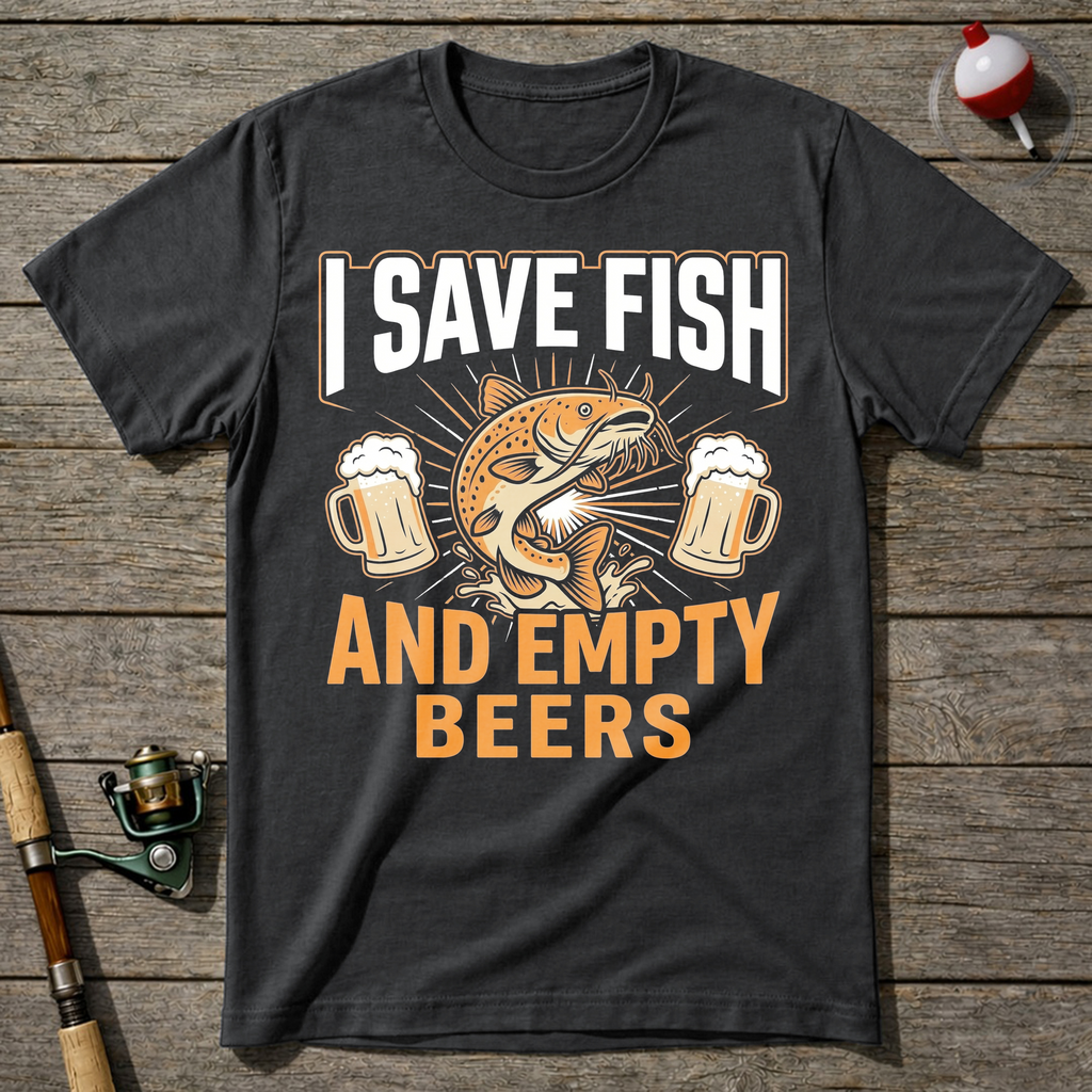 Save Fish And Empty Beers T-Shirt — Charcoal
