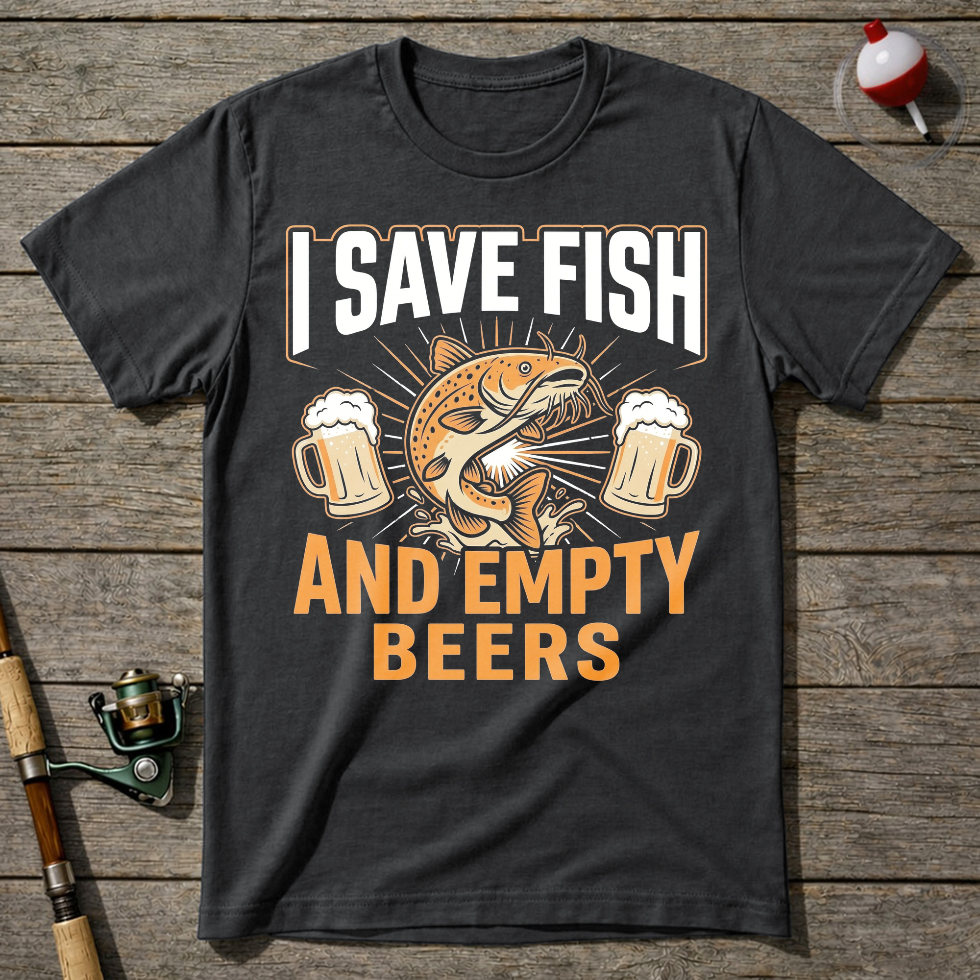 Save Fish And Empty Beers T-Shirt — Charcoal
