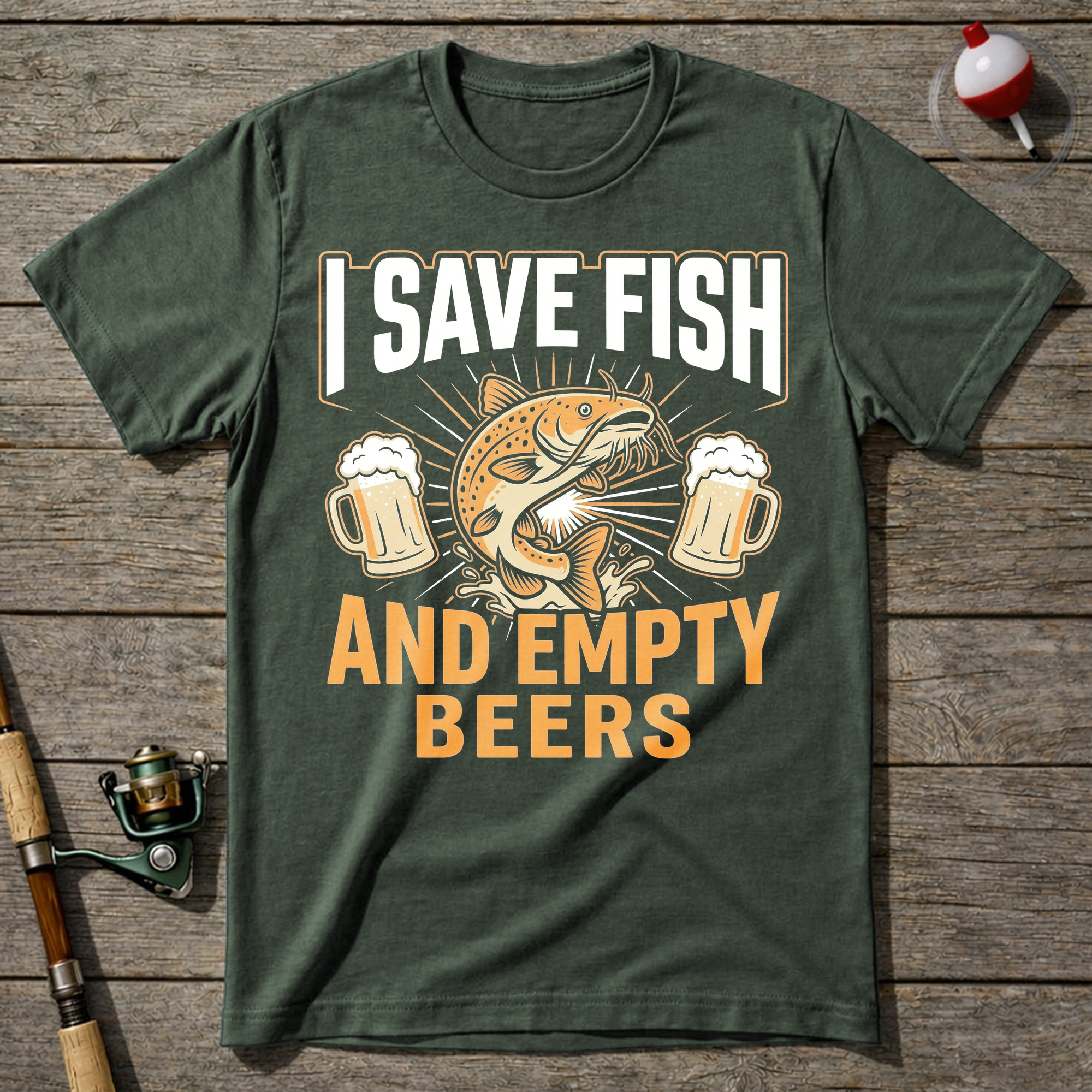 Save Fish And Empty Beers T-Shirt — Military Green