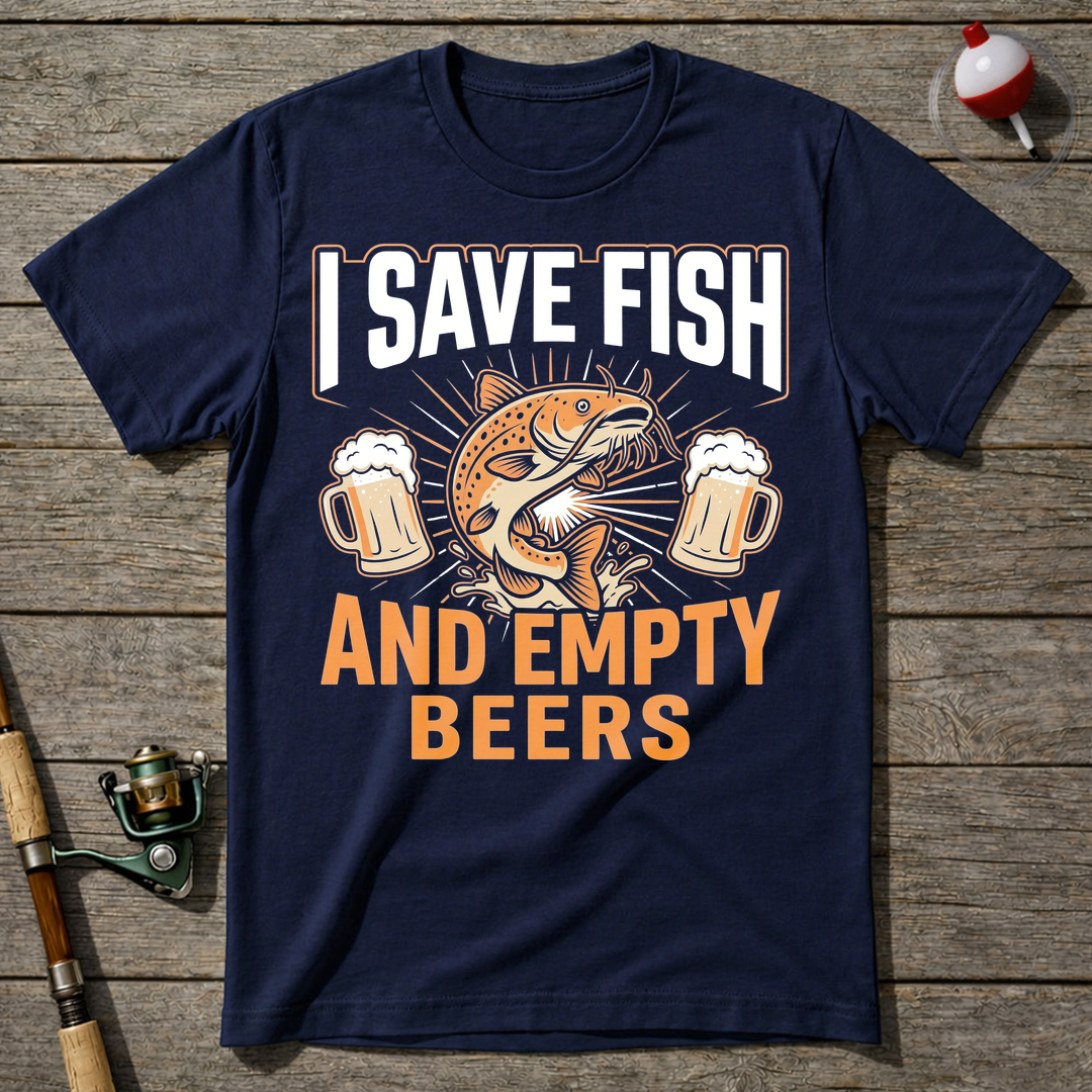 Save Fish And Empty Beers T-Shirt — Navy