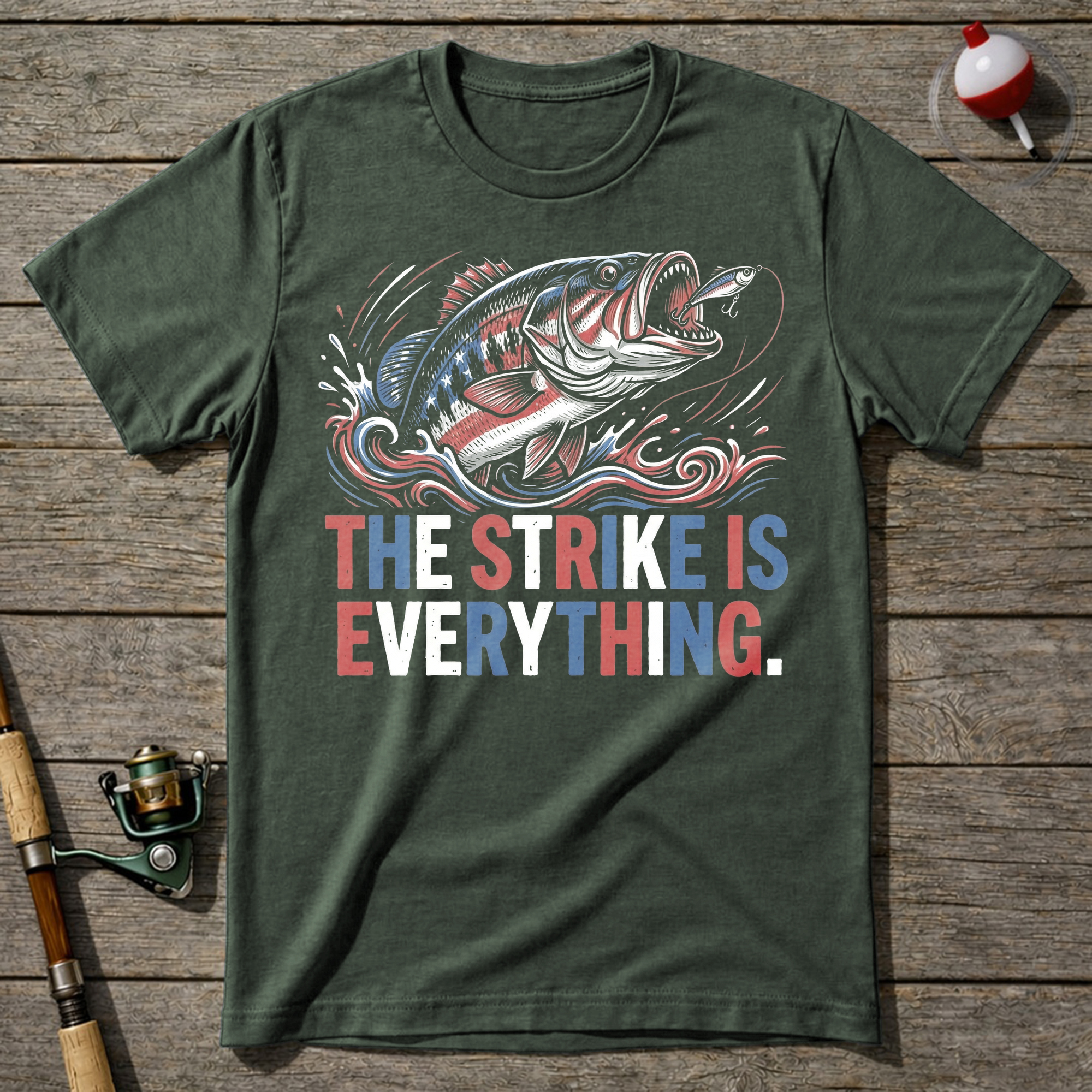 Strike Is Everything Fishing T-Shirt — Military Green